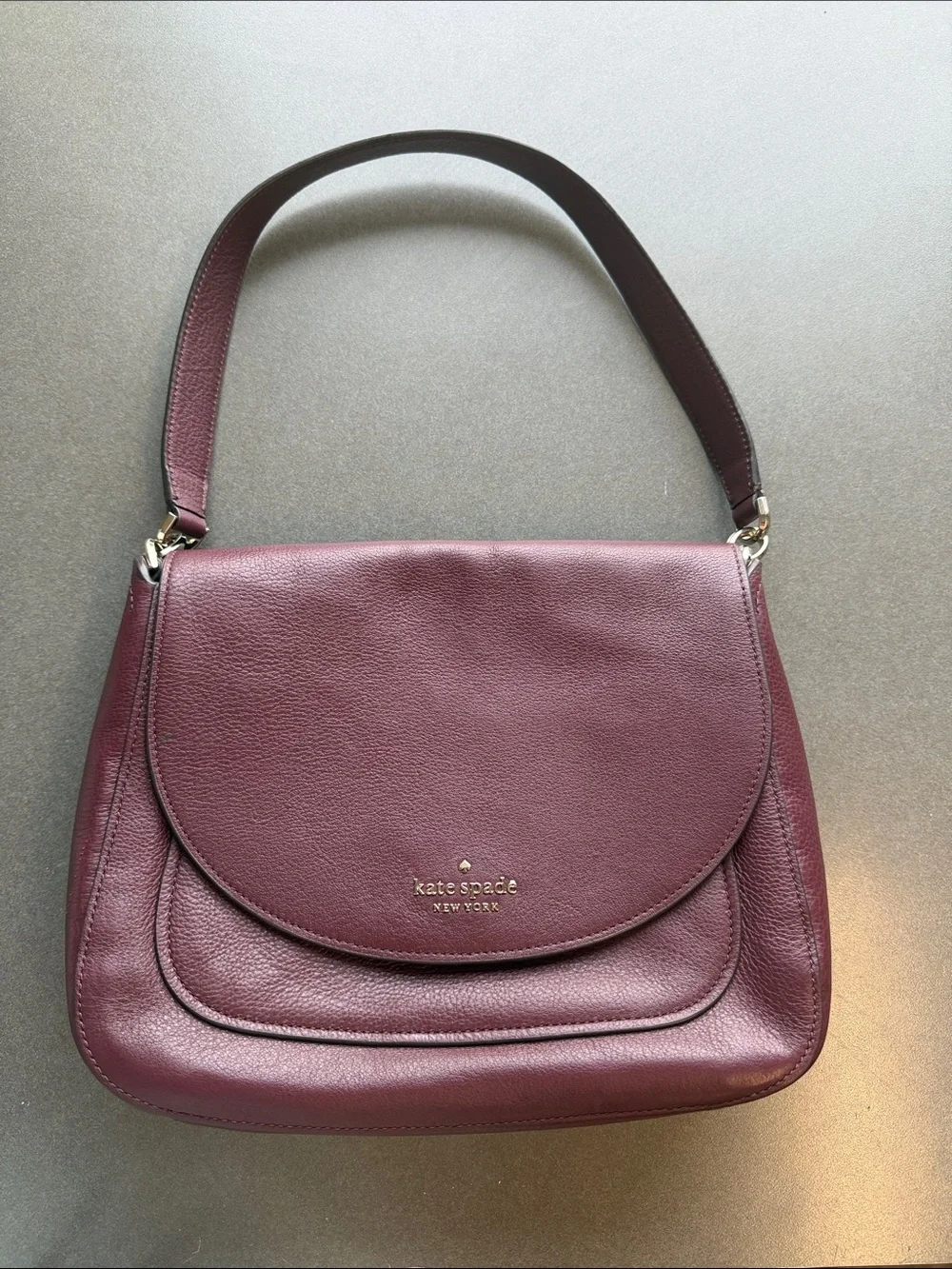 Kate Spade New York Burgundy Pebbled Leather Flap Shoulder Bag